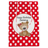 Cute Teddy Bear met Polka Dots Birthday Medium Cadeauzakje (Voorkant)