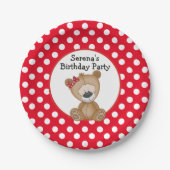 Cute Teddy Bear met Polka Dots Birthday Papieren Bordje (Voorkant)