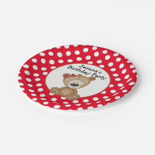 Cute Teddy Bear met Polka Dots Birthday Papieren Bordje