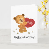 Cute Teddy Bear met Red Heart Happy Vaderdag Kaart (Gele Bloem)