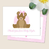 Cute Teddy Bear met Roze Bow Baby Girl Shower Bedankkaart