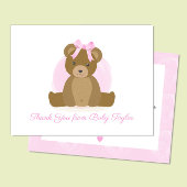 Cute Teddy Bear met Roze Bow Baby Girl Shower Bedankkaart