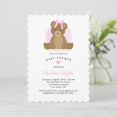 Cute Teddy Bear met Roze Bow Baby Girl Shower Kaart (Staand voorkant)