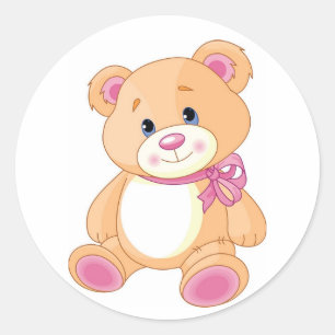 Cute Teddy Bear met roze lint Ronde Sticker