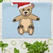 Cute Teddy Bear met Santa Hat Blue Kerstmis Theedoek (Gevouwen)