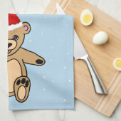 Cute Teddy Bear met Santa Hat Blue Kerstmis Theedoek (Quarter Fold)