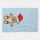 Cute Teddy Bear met Santa Hat Blue Kerstmis Theedoek (Horizontaal)