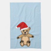Cute Teddy Bear met Santa Hat Blue Kerstmis Theedoek (Verticaal)