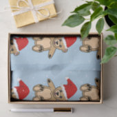 Cute Teddy Bear met Santa Hat Blue Kerstmis Tissuepapier (Geschenk)