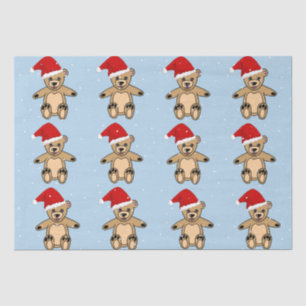 Cute Teddy Bear met Santa Hat Blue Kerstmis Tissuepapier