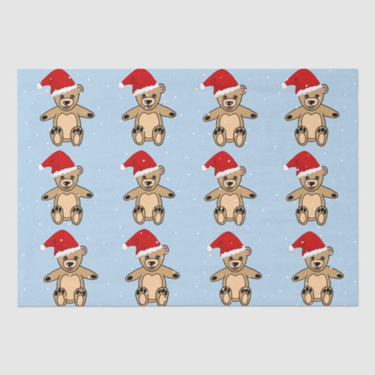 Cute Teddy Bear met Santa Hat Blue Kerstmis Tissuepapier (Voorkant)