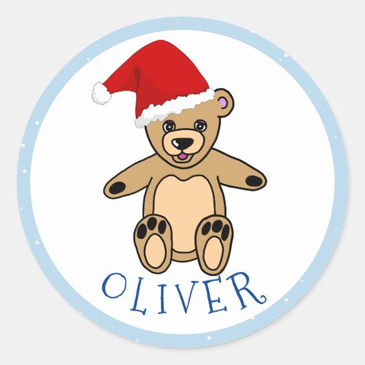 Cute Teddy Bear met Santa Hat-kerstKind Ronde Sticker (Voorkant)