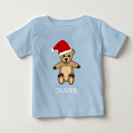 Cute Teddy Bear met Santa Hat Kerstmis Baby T-Sh (Voorkant)