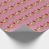 Cute Teddy Bear met Santa Hat Pink Kerstmis Cadeaupapier (Hoek)