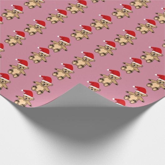 Cute Teddy Bear met Santa Hat Pink Kerstmis Cadeaupapier (Hoek)