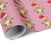 Cute Teddy Bear met Santa Hat Pink Kerstmis Cadeaupapier (Rol Hoek)