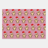 Cute Teddy Bear met Santa Hat Pink Kerstmis Inpakpapier Vel (Voorkant)