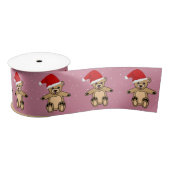 Cute Teddy Bear met Santa Hat Pink Kerstmis Satijnen Lint (Spoel)