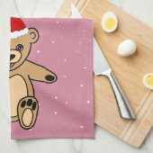 Cute Teddy Bear met Santa Hat Pink Kerstmis Theedoek (Quarter Fold)