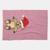 Cute Teddy Bear met Santa Hat Pink Kerstmis Theedoek (Horizontaal)