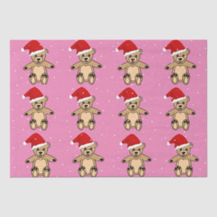 Cute Teddy Bear met Santa Hat Pink Kerstmis Tissuepapier