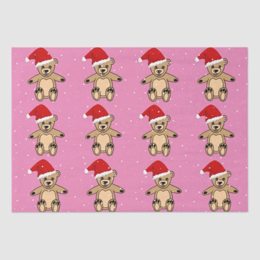 Cute Teddy Bear met Santa Hat Pink Kerstmis Tissuepapier (Voorkant)