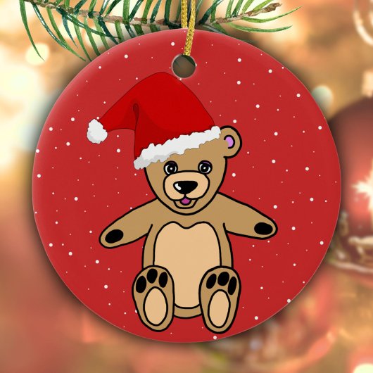 Cute Teddy Bear met Santa Hat Red Kinderen Keramisch Ornament