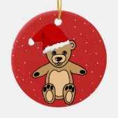 Cute Teddy Bear met Santa Hat Red Kinderen Keramisch Ornament (Voorkant)