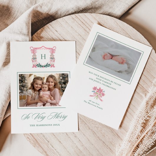 Cute Teddy Bear Monogram Crest Feestdagenkaart