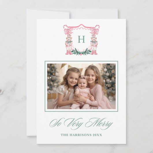 Cute Teddy Bear Monogram Crest  Feestdagenkaart (Voorkant)