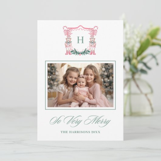 Cute Teddy Bear Monogram Crest  Feestdagenkaart (Staand voorkant)