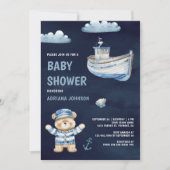 Cute Teddy Bear Nautical Boat Navy Baby Shower Kaart (Voorkant)