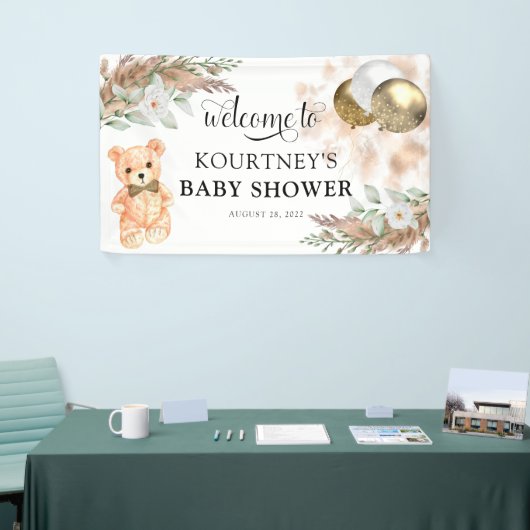 Cute Teddy Bear Neutral Baby shower Welcome Spandoek (Beurs)