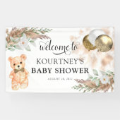Cute Teddy Bear Neutral Baby shower Welcome Spandoek (Horizontaal)