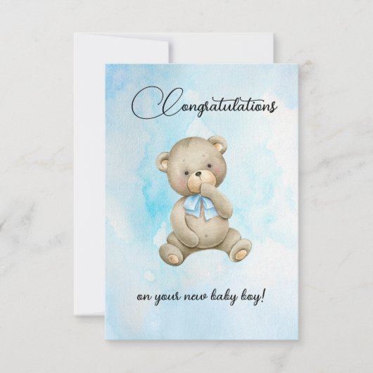 Cute Teddy bear new baby boy congratulations cards (Voorkant)