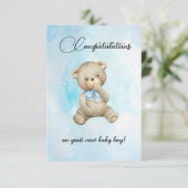 Cute Teddy bear new baby boy congratulations cards (Staand voorkant)