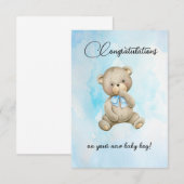 Cute Teddy bear new baby boy congratulations cards (Voorkant / Achterkant)