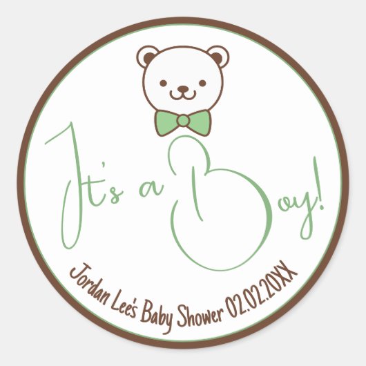 Cute Teddy Bear Nostalgic Brown Blauwgroen Baby sh Ronde Sticker (Voorkant)
