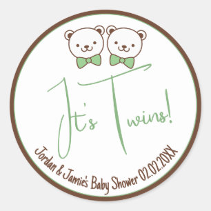 Cute Teddy Bear Nostalgic Het is Twins Baby shower Ronde Sticker