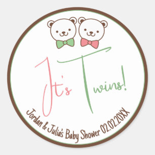 Cute Teddy Bear Nostalgic Het is Twins Baby shower Ronde Sticker