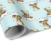 Cute Teddy Bear on a Cloud Blue Bow Tie Cadeaupapier (Rol Hoek)