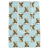 Cute Teddy Bear on a Cloud Blue Bow Tie Medium Cadeauzakje (Achterkant)