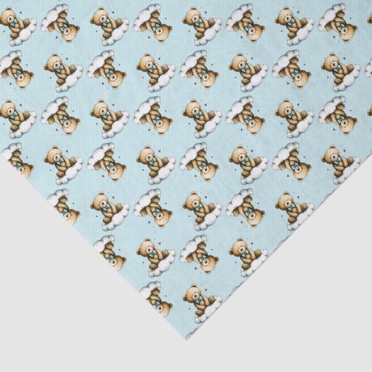 Cute Teddy Bear on a Cloud Blue Bow Tie Tissuepapier (Detail)