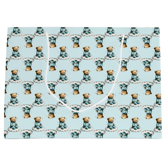 Cute Teddy Bear on a Cloud Blue PJs Groot Cadeauzakje (Voorkant)