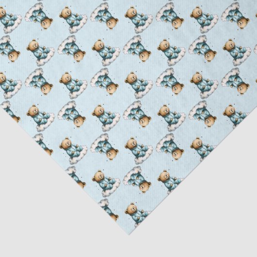 Cute Teddy Bear on a Cloud Blue PJs Tissuepapier (Detail)