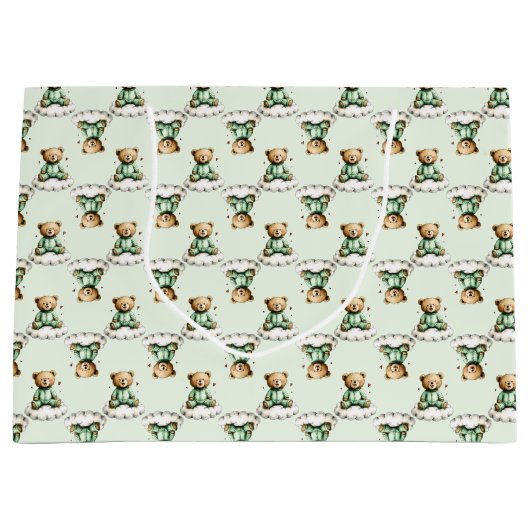 Cute Teddy Bear on a Cloud Green PJs Groot Cadeauzakje (Voorkant)