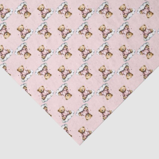 Cute Teddy Bear on a Cloud Pink PJs Tissuepapier (Detail)