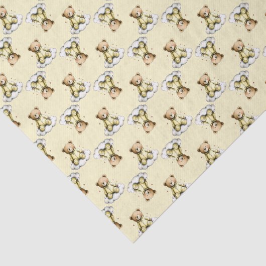 Cute Teddy Bear on a Cloud Yellow Hoodie Bodysuit Tissuepapier (Detail)