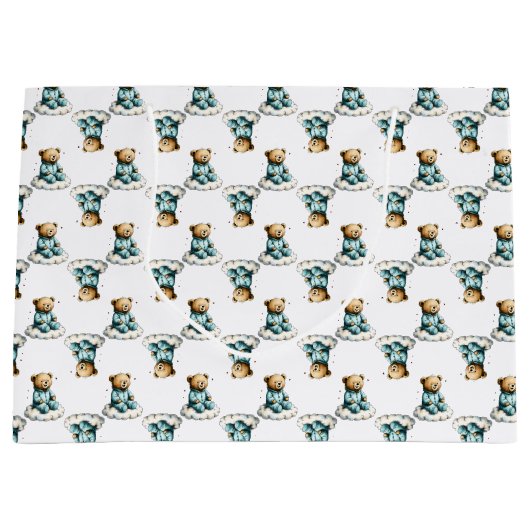 Cute Teddy Bear on a Fluffy Cloud Blue PJs Groot Cadeauzakje (Voorkant)