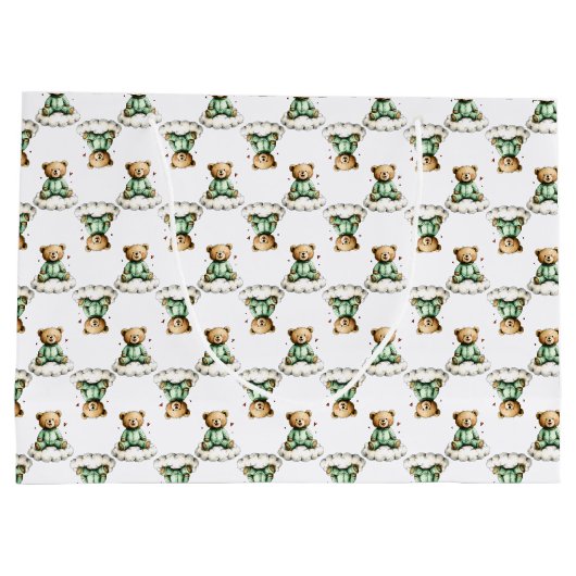Cute Teddy Bear on a Fluffy Cloud Green PJs Groot Cadeauzakje (Achterkant)